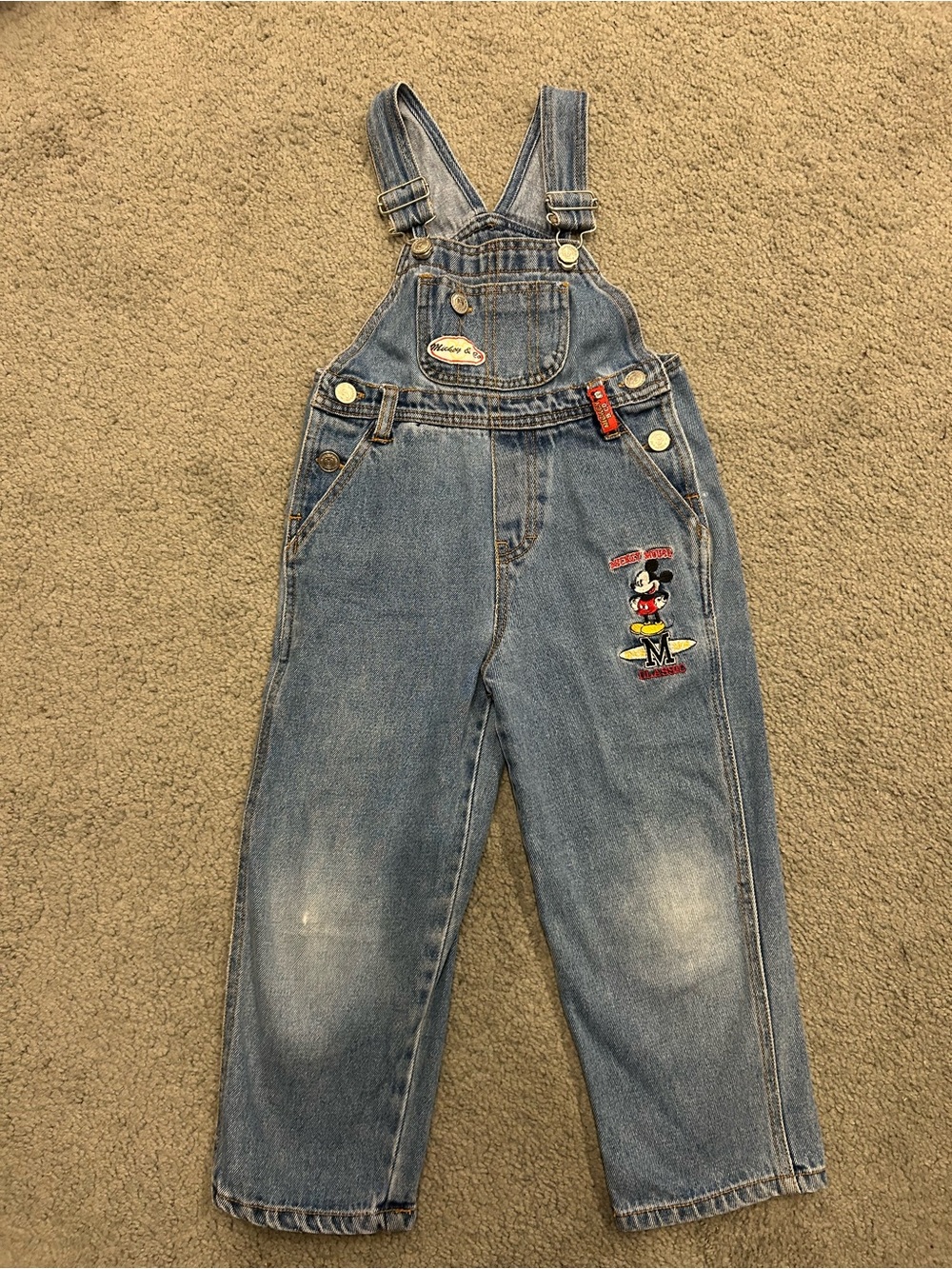 Vintage Disney Denim Mickey Mouse Kids Overalls 4T